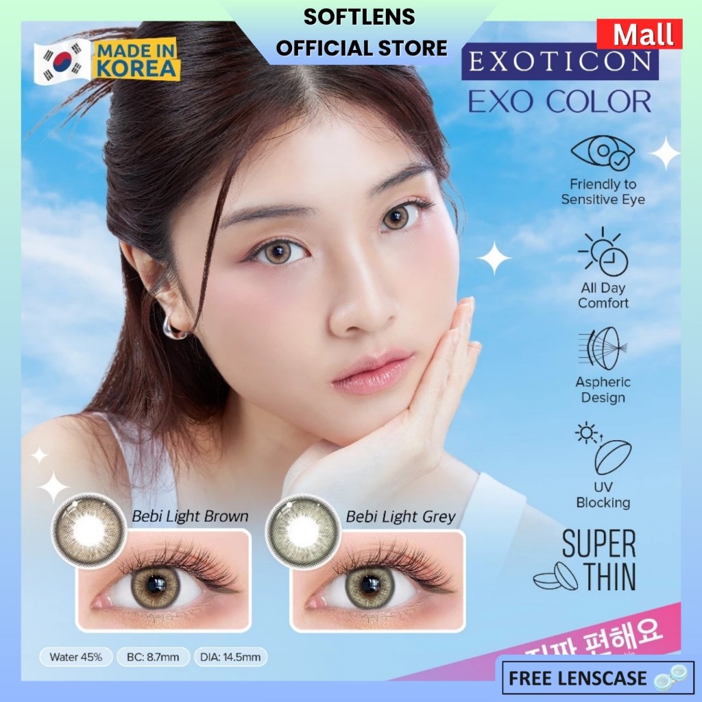 SOFTLENS EXO COLOR NORMAL & MINUS (4.50 S/D -6.00) BY X2 SOFLENS DIA 14.5MM WATER 45% NATURAL KOREA 