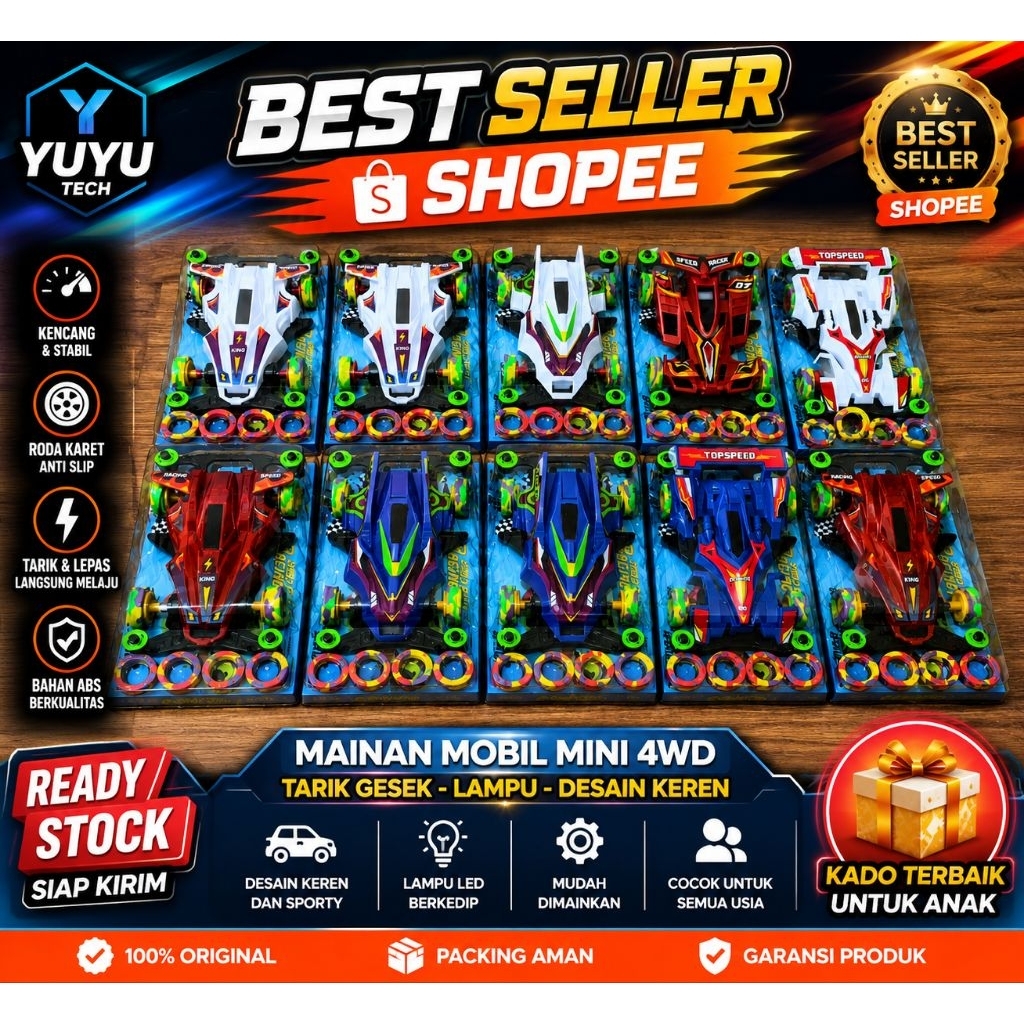 Mobil Tamiya Mini 4WD Viral TikTok Mainan Mobil Balap Anak ban busa cadangan Keren