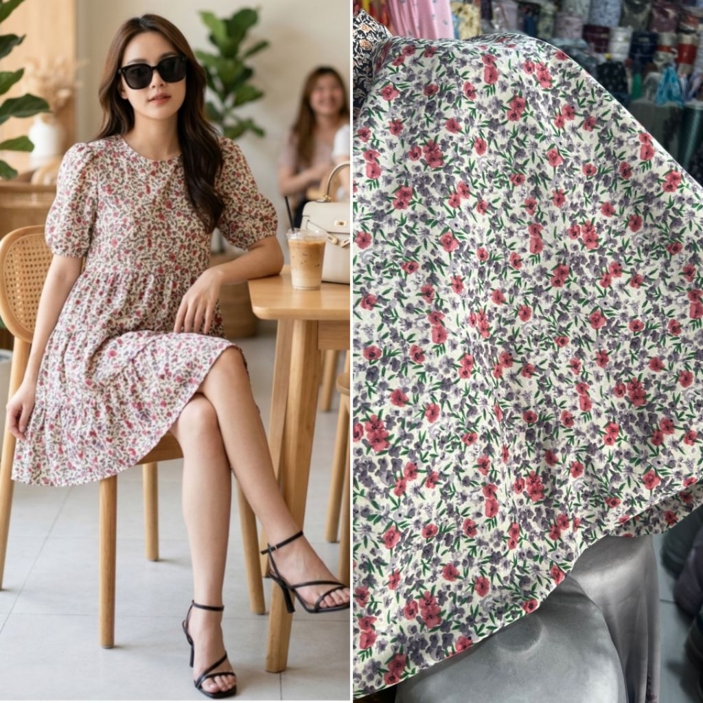 kain - kain motif bunga kecil - kain crepe motif bunga kecil - kain crepe impor - kain crepe