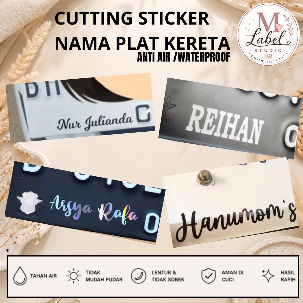 S17 - TANPA PO Cutting Sticker Nama Plat BK Motor Anti Air / Waterproof | Stiker Nama Motor Area Pla