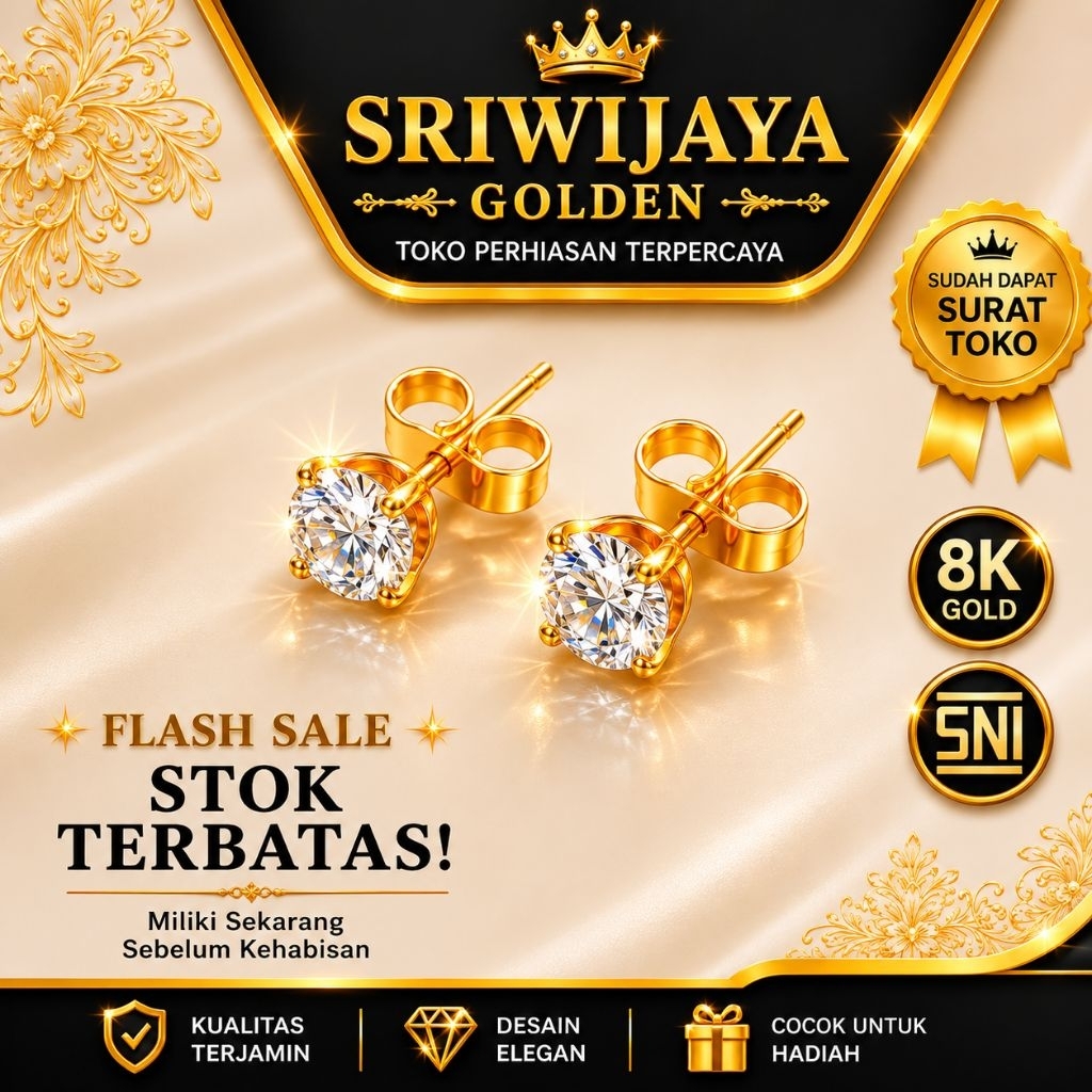 anting emas muda motif tusuk permata satu dapat surat toko