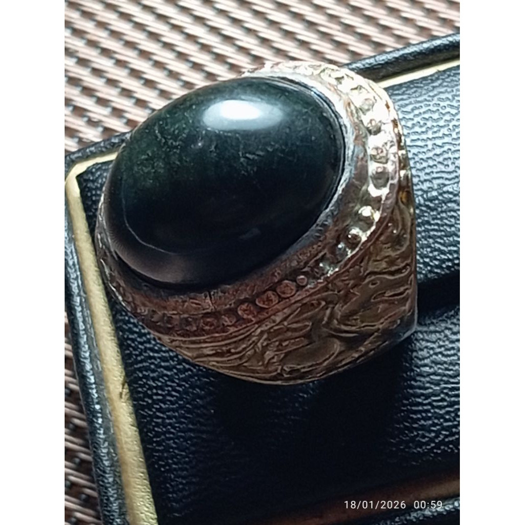 Cincin Mata Batu Natural Giok Hitam Aceh (Black Jade) Big Size Premium Jumbo (Kolektor Item)