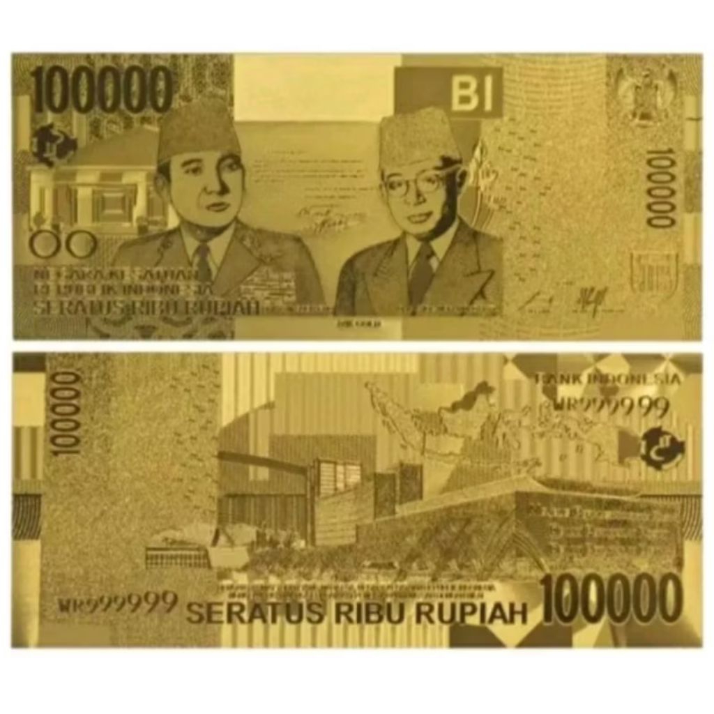 souvenir replika 100000 gold foil soekarno hatta