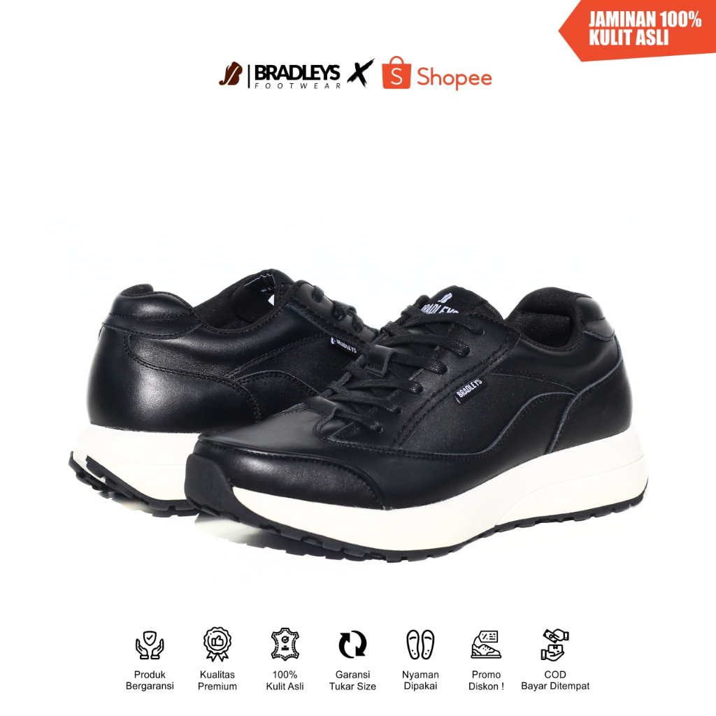 Bradleys Boxer Black - Sepatu Kulit Casual Sneakers Pria