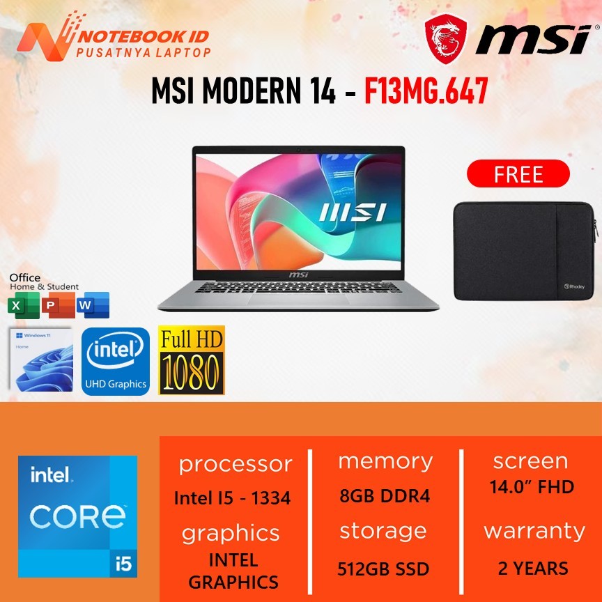 Laptop MSI Modern 14 I5 1334 8GB 512GB Windows 11 14.0" Full HD