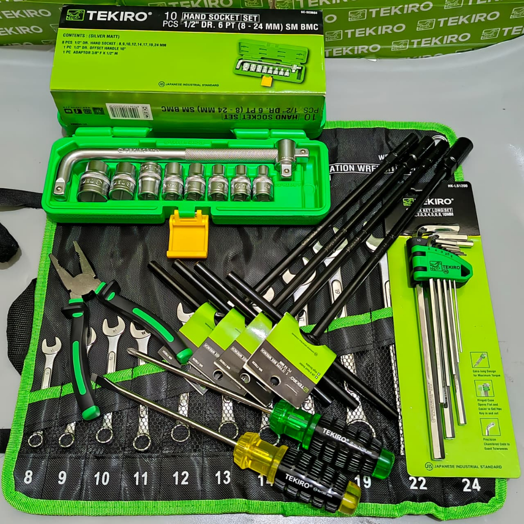 Kunci Sok Set 24 Pcs TEKIRO 1/2 Inch 6PT - Tahan Karat, / PAKET HEMAT BUKA BENGKEL MOTOR KOMPLIT / A