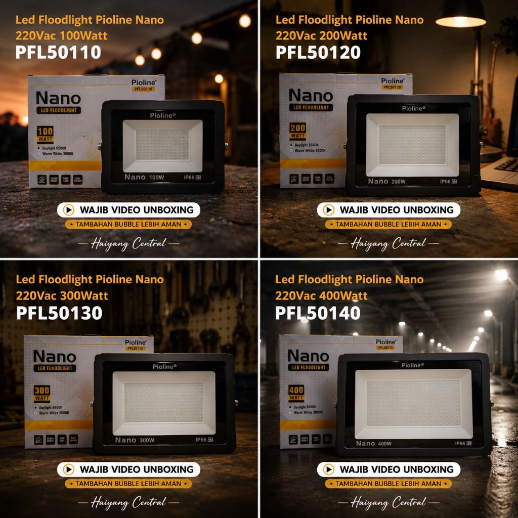 Lampu Sorot Nano Kap LED Floodlight 100 w 200 wat 300 watt Pioline Pilihan