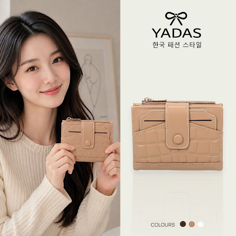 YADAS Dompet Wanita Kecil Lipat 2 Multifungsi Muat Banyak 12 Slot Kartu + Uang Kertas Koin
