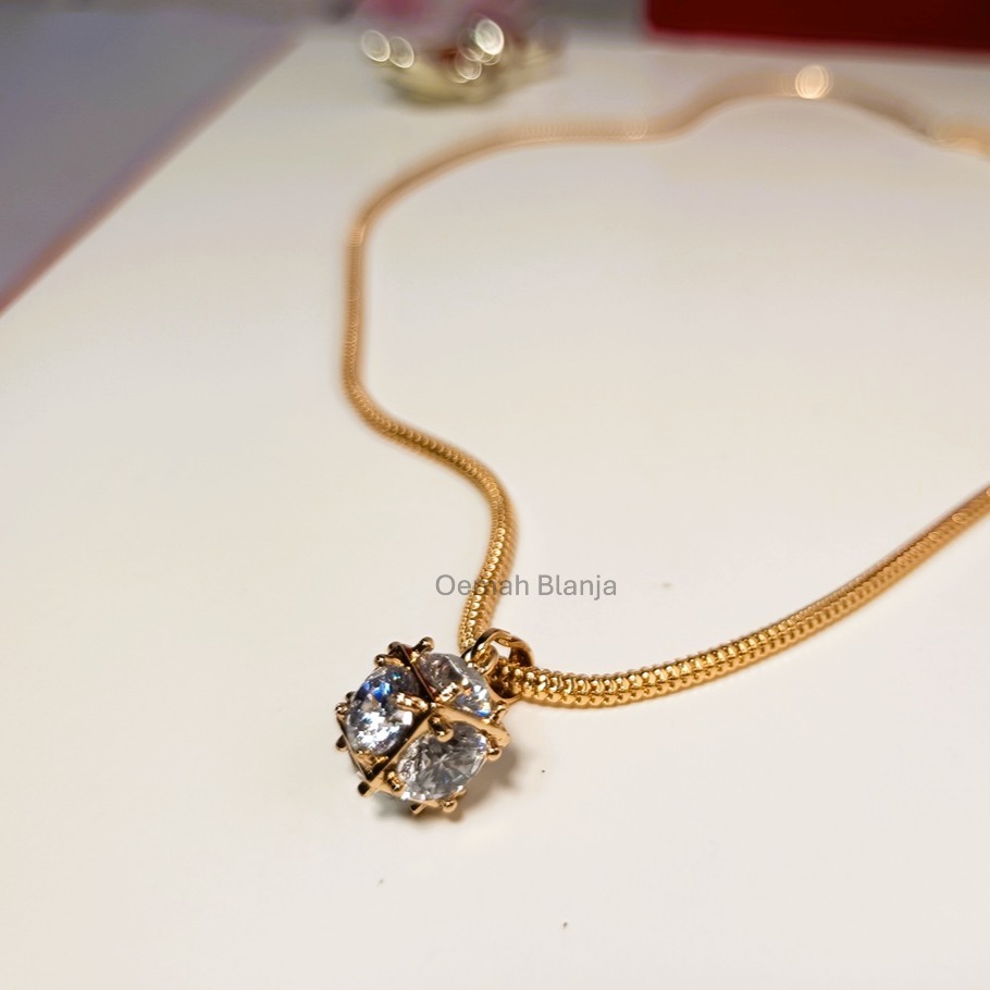 Kode AX3730.Kalung Rantai Tebal Liontin Bola Mata Disco Batu Zircon Lapis Emas