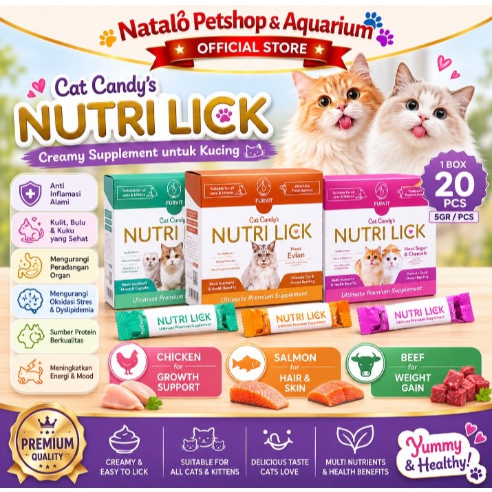 NUTRI LICK Cat Candy - Creamy Suplemen Kucing Premium 1 BOX isi 20 pcs x 5Gr / 5 GR Saset Sachet Sup