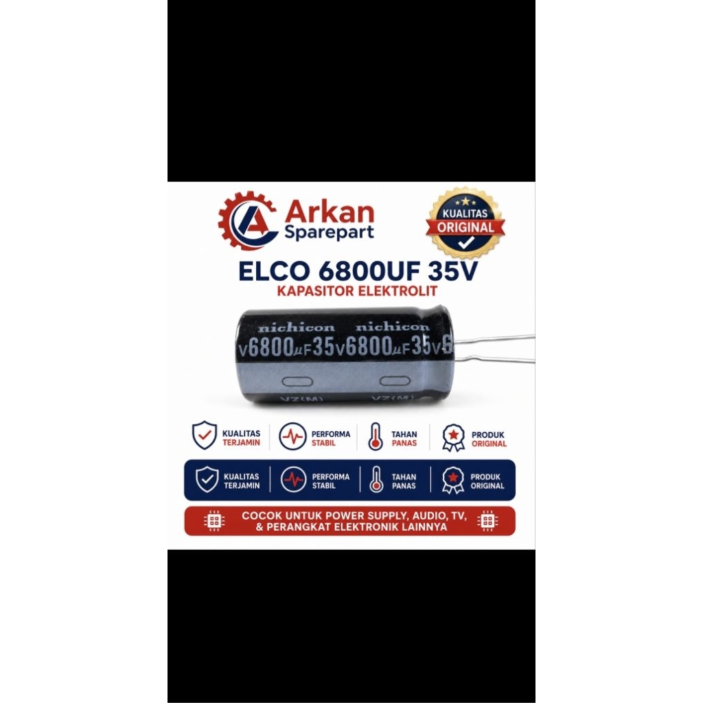 ELCO 6800UF 35V Kapasitor Elko Elektrolit Kualitas Original Low ESR Power Supply Audio TV Nichicon R