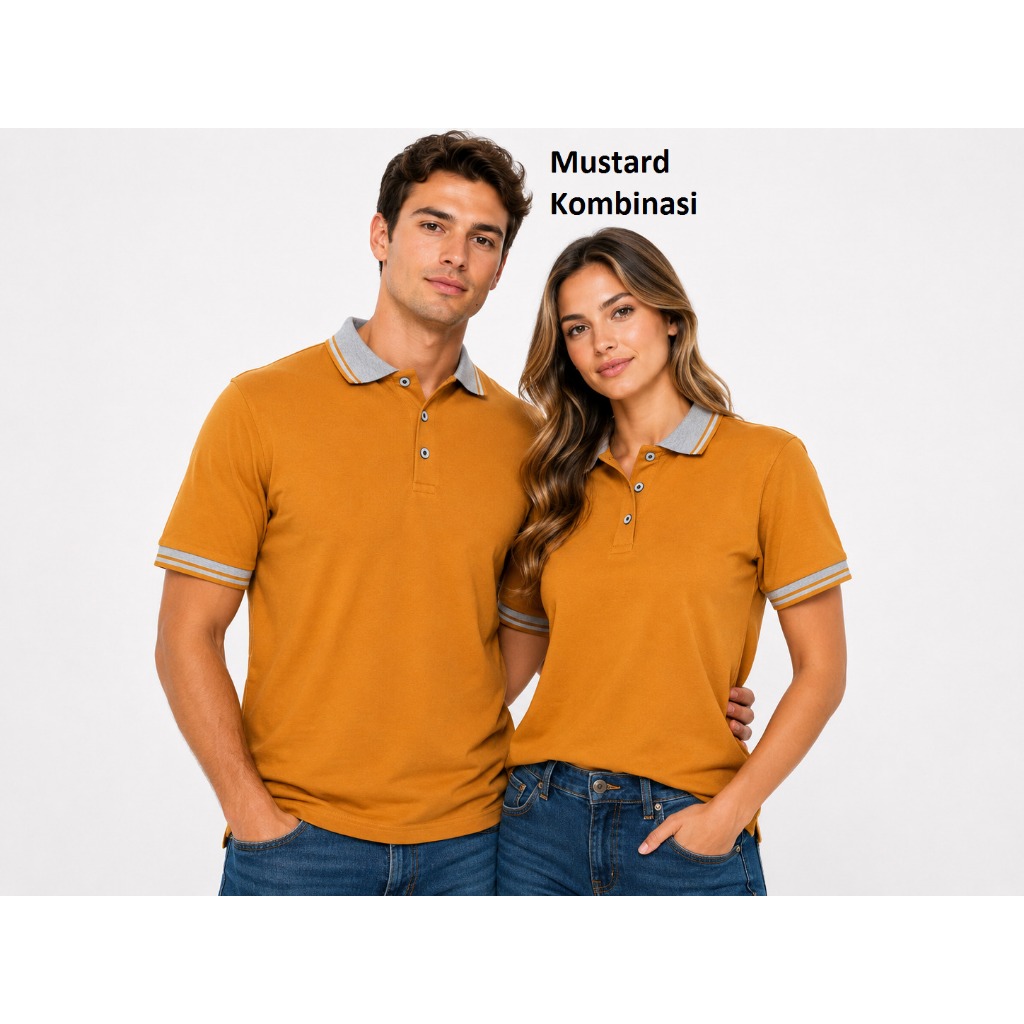 Kaos kerah FO KOMBINASI lengan pendek warna MUSTARD  /  kaos kerah seragam / Kaos kerah pendek list 