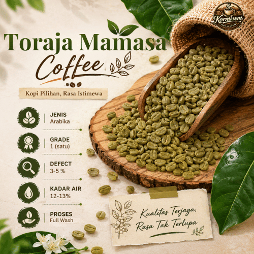 Green Bean biji kopi Arabika Toraja Mamasa - Full Wash G1 | 1Kg / 1000 Gr