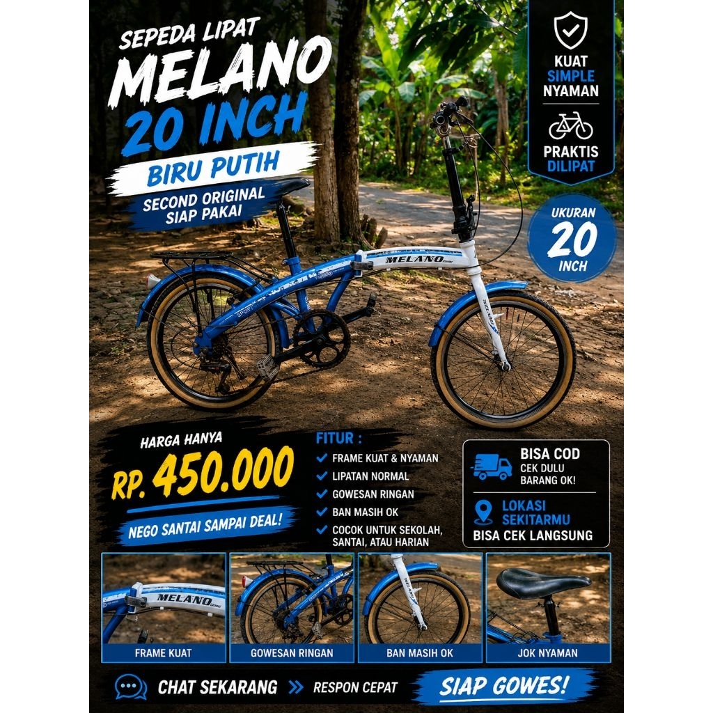 Sepeda Lipat Melano 20 Inch Original Second Siap Pakai