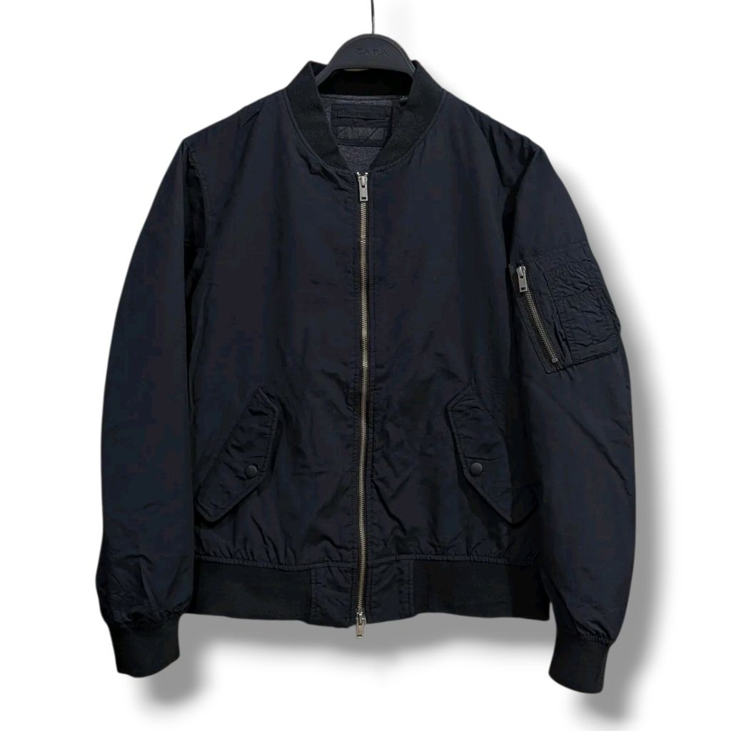 JAKET BOMBER UNIQLO ORIGINAL DOUBLE ZIPPER HITAM PEKAT