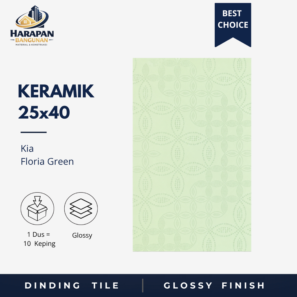 Keramik Dinding Kamar Mandi 25x40 KIA Floria Green Keramik Glossy Hijau Toilet 25 x 40