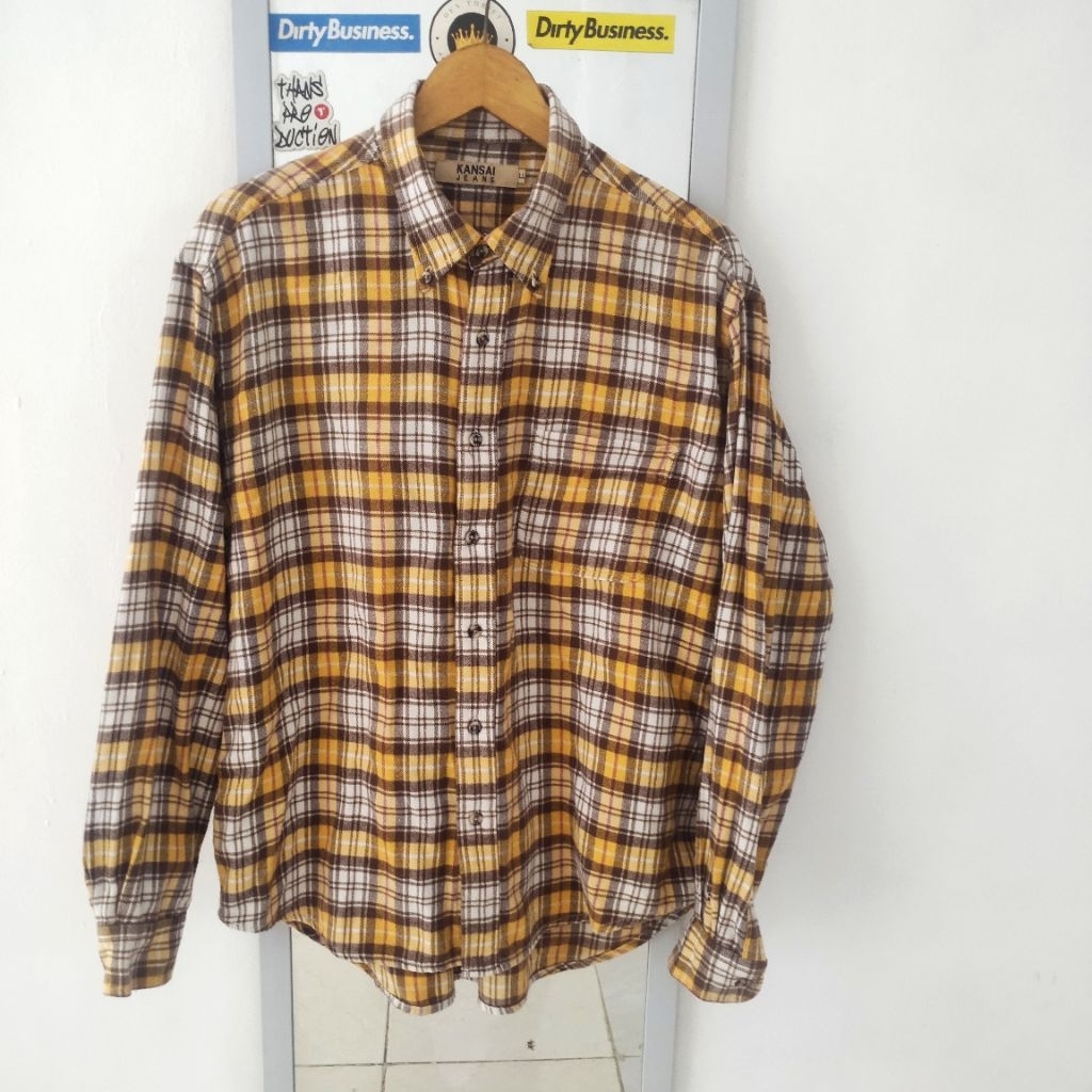 Flannel Y2k Shirt Kansai Jeans LL Yellow Brown Tartan