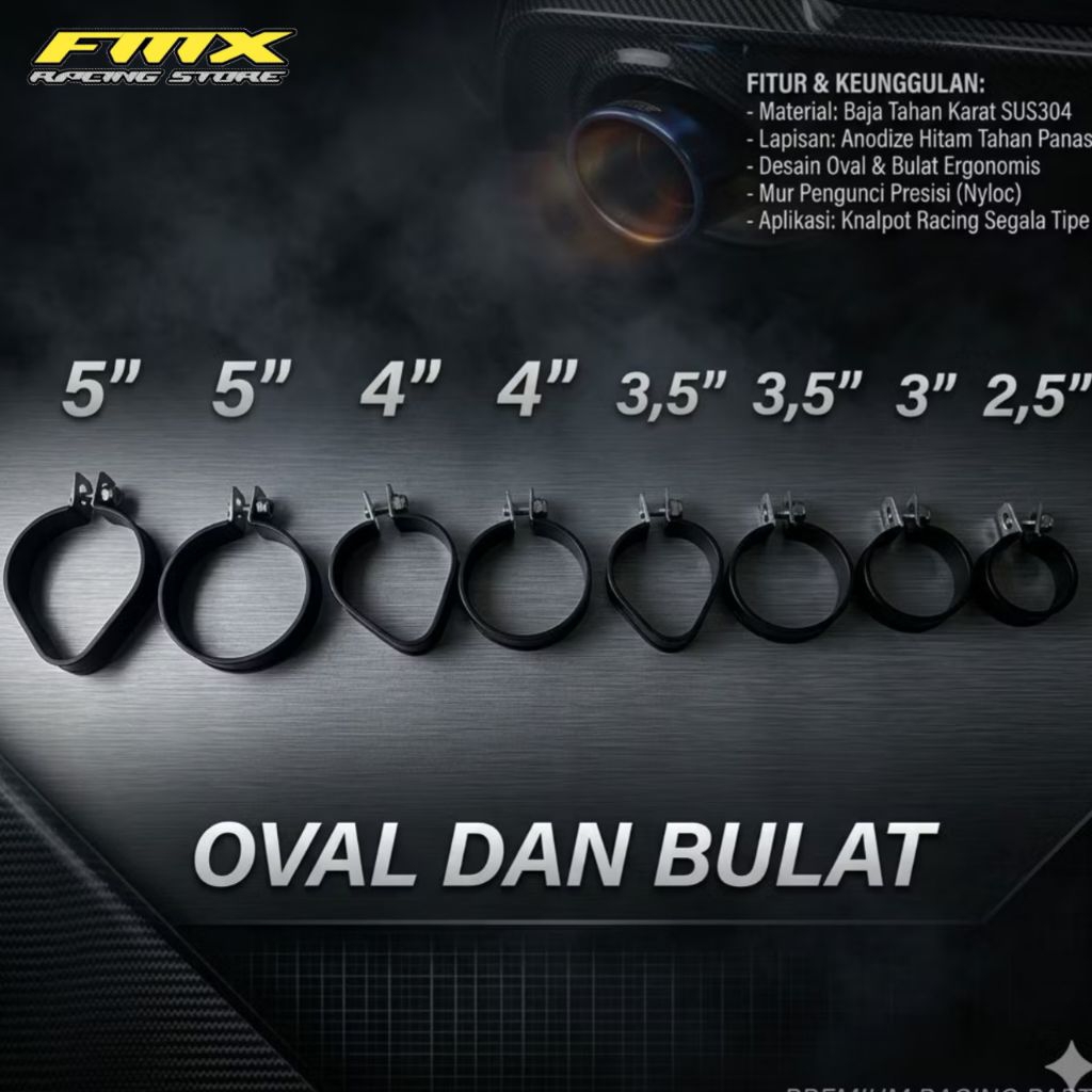 Klem Knalpot Racing Warna Hitam Model Oval dan Bulat / Gantungan Knalpot Racing