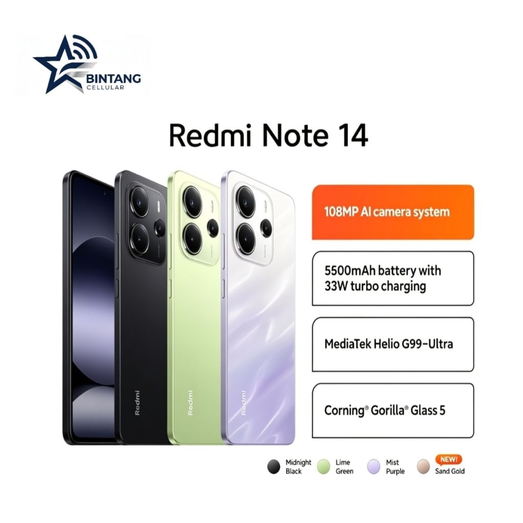 HP XIAOMI REDMI NOTE 14 4G 8/128 GB REDMI NOTE 14 RAM 8GB ROM 128GB GARANSI RESMI