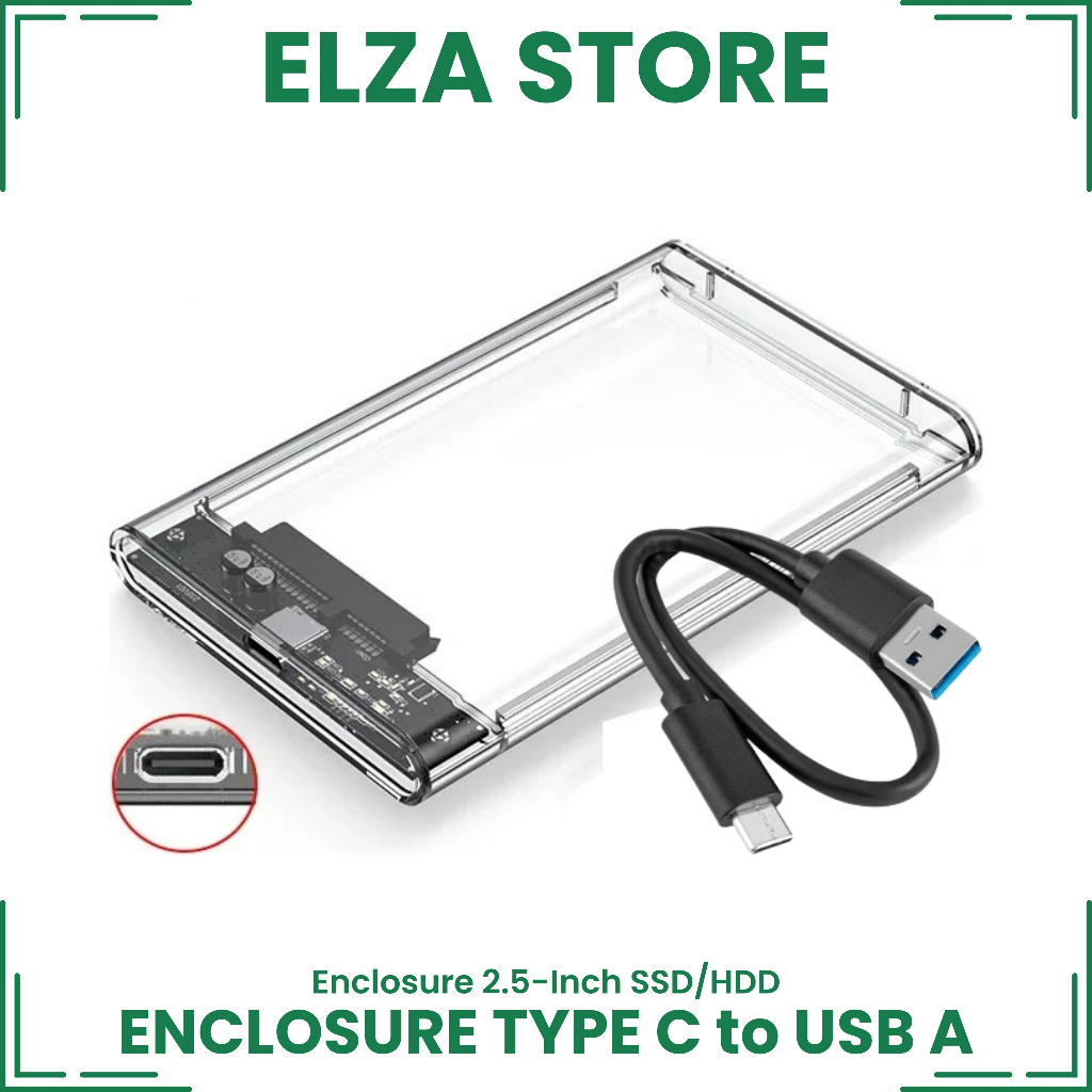 Casing Harddisk External Type-C to USB A Transparan 2.5" HDD/SSD Enclosure