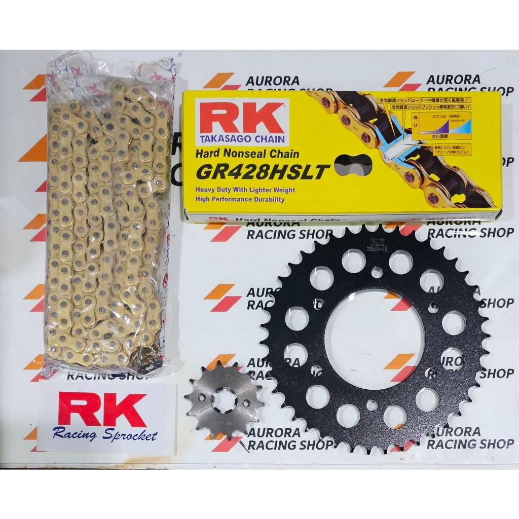 GEAR SET RK 428 BLACK VIXION OLD / NEW  VIXION / NVL / NVA  / MX KING 150 / R15 OLD / R15 V2 / XABRE