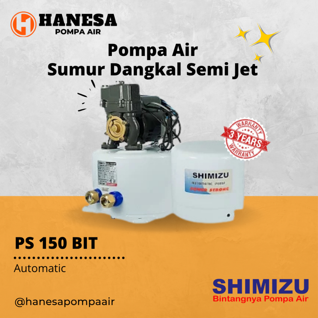 Pompa Air Shimizu PS 150 BIT / PS150 / Pompa Air Sumur Dangkal Otomatis Tabung Bawah / Automatic Sha