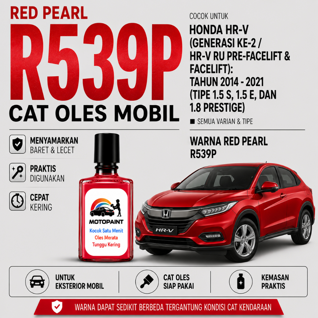 Motopaint Passion Red Pearl R539P Cat Oles Penghilang Baret Mobil Honda HRV Warna Merah Mutiara