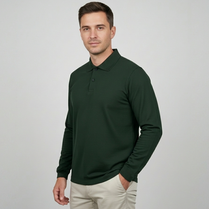 Adelard Basic Polo Shirt Panjang Pria Hijau Tua Army | Polo Shirt Panjang Pria Hijau Tua Army