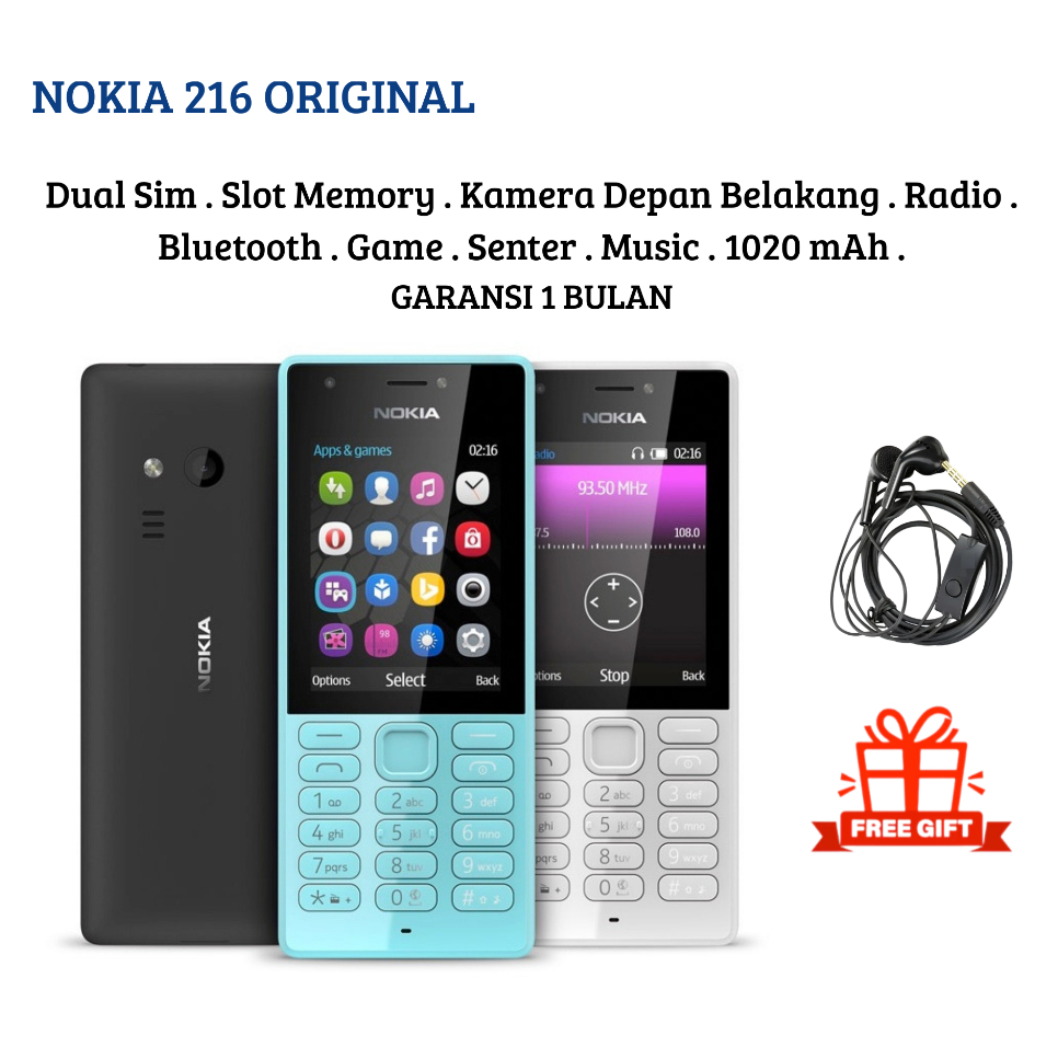 HP NOKIA 216 BARU GARANSI 1 BULAN DUAL SIM KAMERA DEPAN BELAKANG 1020mAh