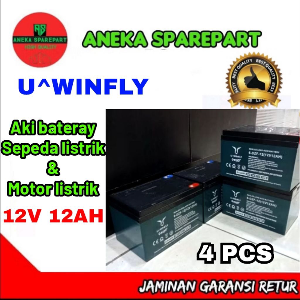 isi 4 Aki bateray sepeda listrik & motor Aki bateray sepeda listrik U WINFLY, kijo 6-DZF-12/12V 12AH