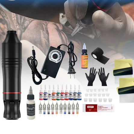 Mesin Tato Full Set Tattoo Pen Machine Kit Profesional Aluminium Aviation Tattoo Kit