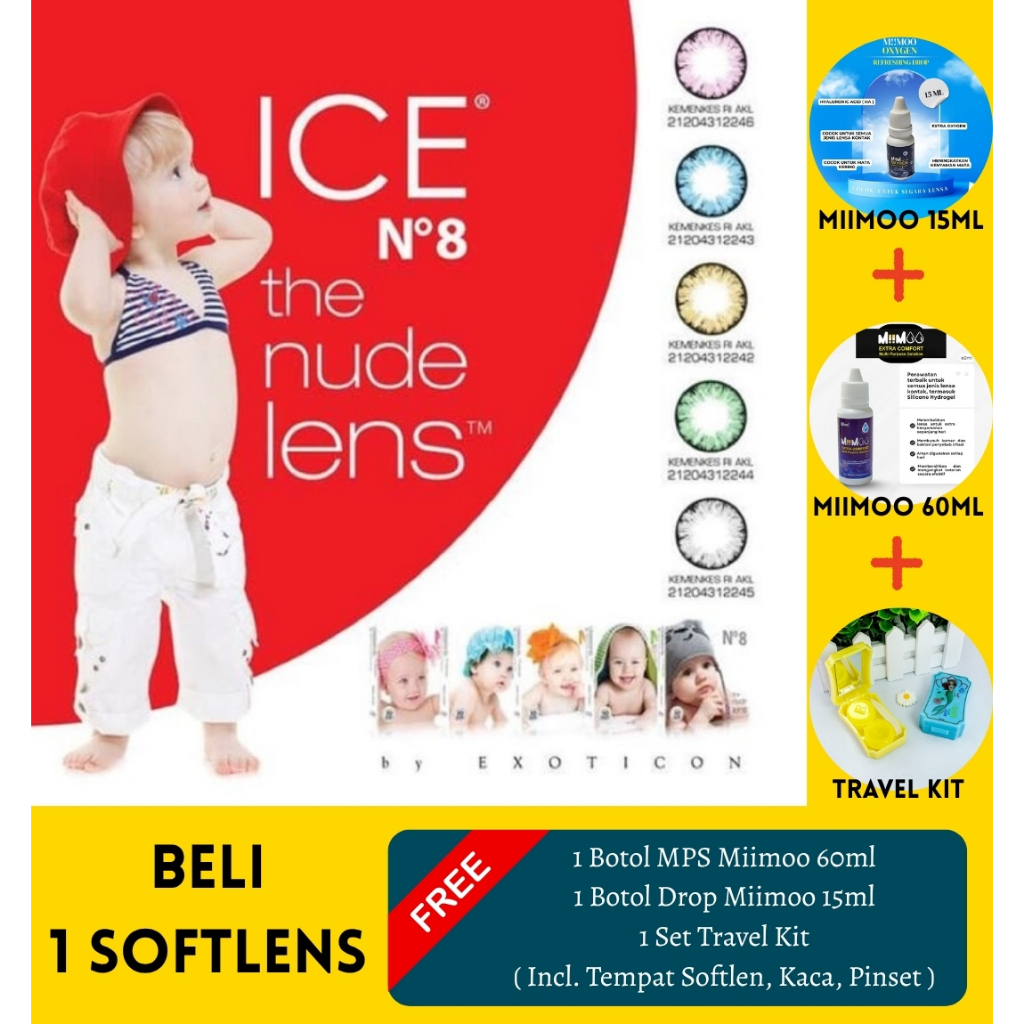 Bundling Softlens Ice No.8 & Ice Doll Minus -0.50 sd -2.75 + MPS Miimoo 60ml + Drops miimoo 15ml + T
