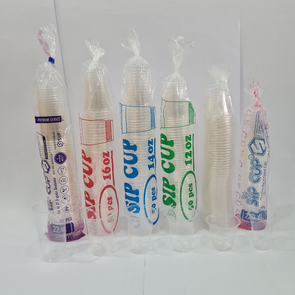 1 DUS GELAS PLASTIK UKURAN 10OZ 12OZ 14OZ 16OZ 22OZ OZ BENING TUTUP GELAS CEMBUNG DATAR OVAL 14 16 O