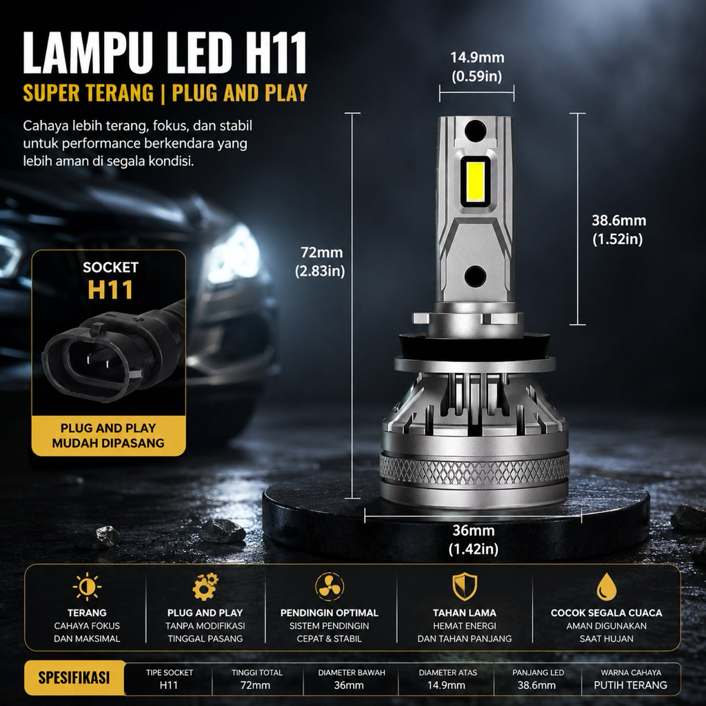 Novsight N37 lampu Mobil  H11 22000LM Bohlam Lampu Depan