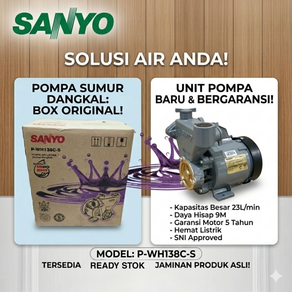 Mesin air mesin pompa air Sanyo PWH138C Sanyo PWH138 C