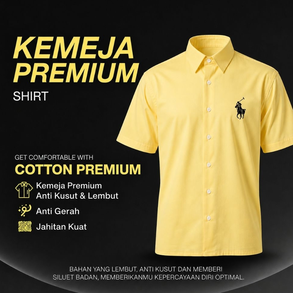 Kemeja warna kuning/yellow kemeja Oxford logo kuda bordir premium quality, S, M, L, XL, XXL,3XL,casu