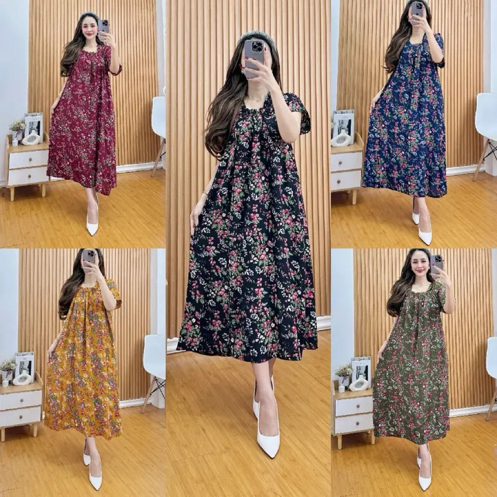 Dress Fuji Jumbo Daster Silky Adem Kerut Dada LD 120 Busui Friendly Daster Motif Terbaru r