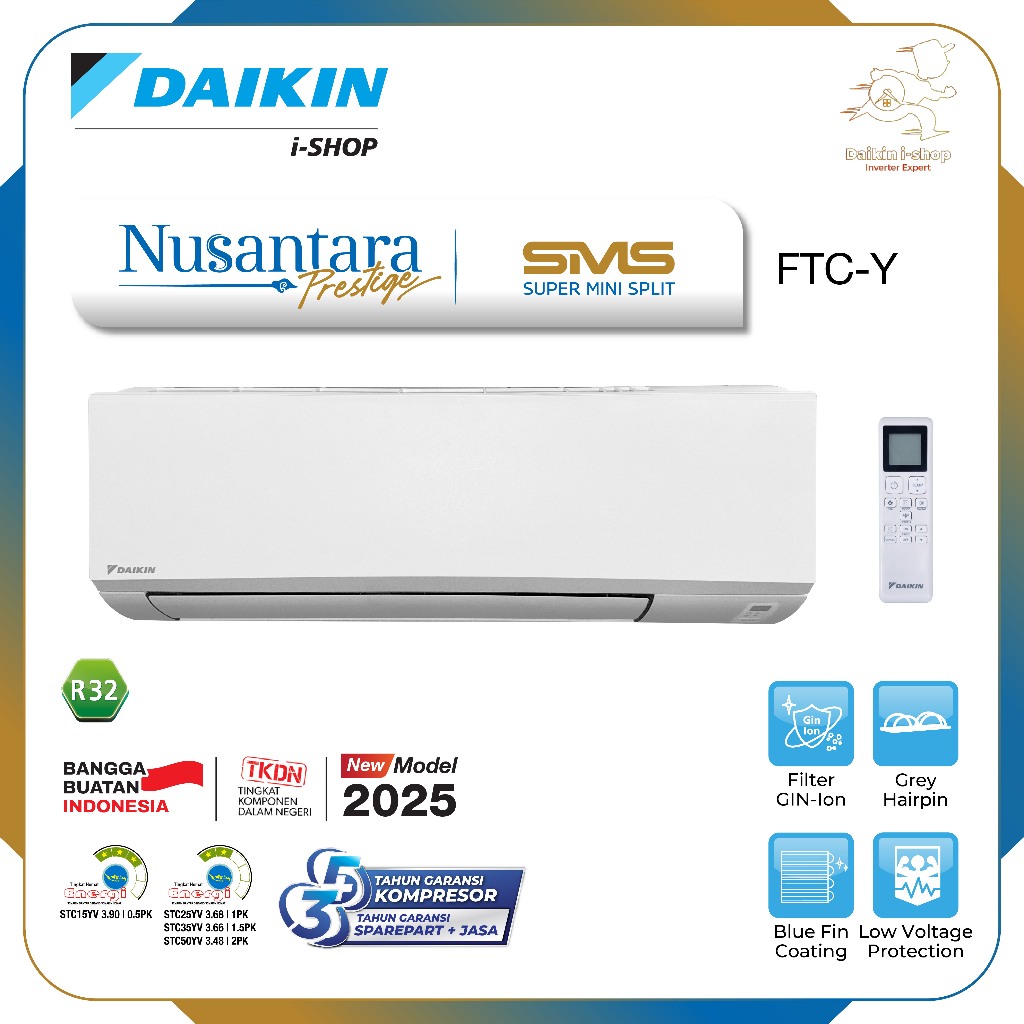 AC Split Daikin Super Mini Split SMS FTC-Y Series (0.5 PK - 2 PK)