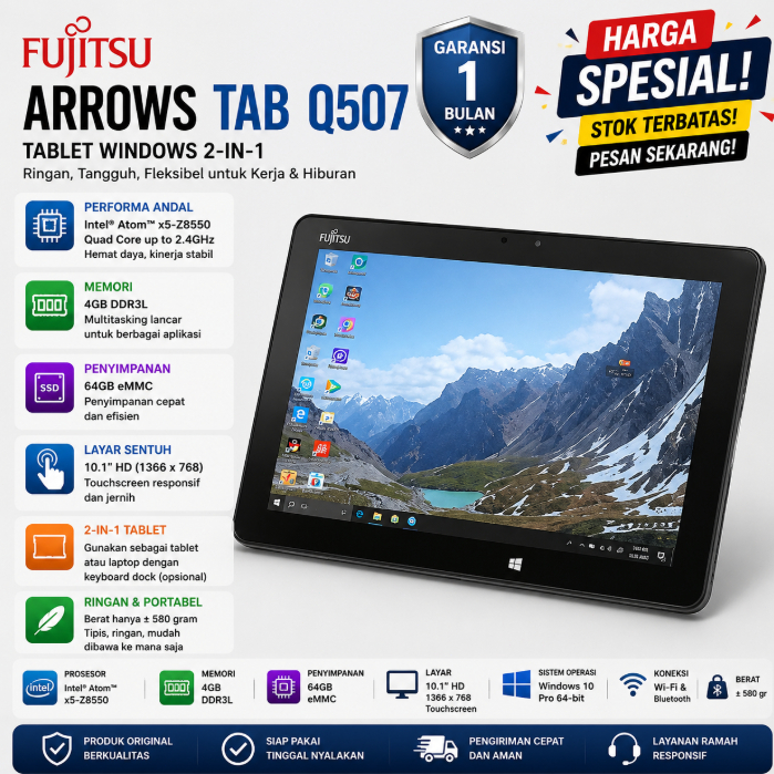 Laptop Fujitsu Q507 T902   Tablet Touchscreen atom X5 RAM 4G SSD 16GB 10.1inch PENINGKATAN TERBARU l