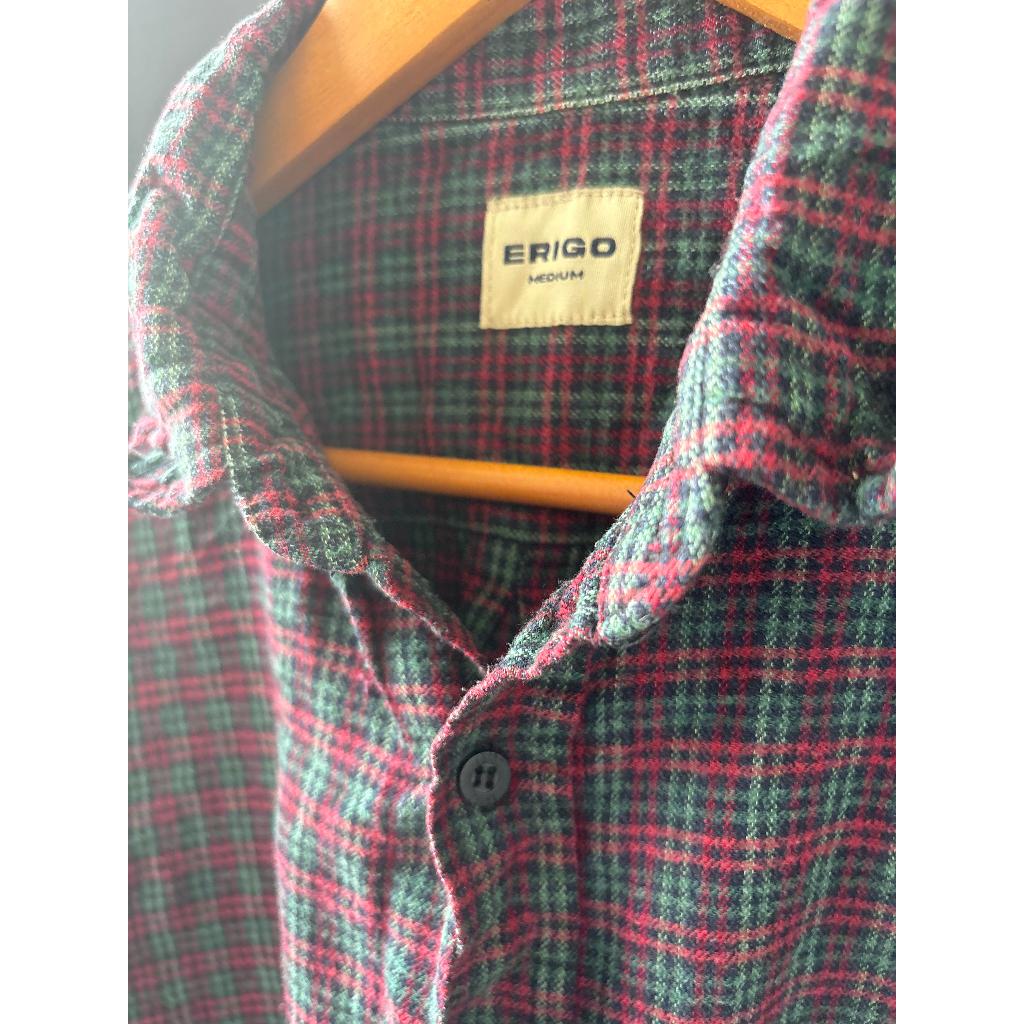 STREETWEAR CASUAL VIBES - KEMEJA FLANEL ERIGO ORIGINAL GREEN & RED PLAID