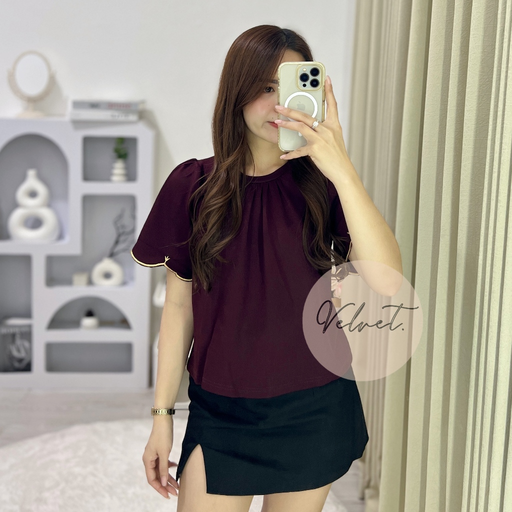 (COD-Velvet) Blouse Wanita Elegan Lengan Flowy | Atasan Korean Style Daily Casual