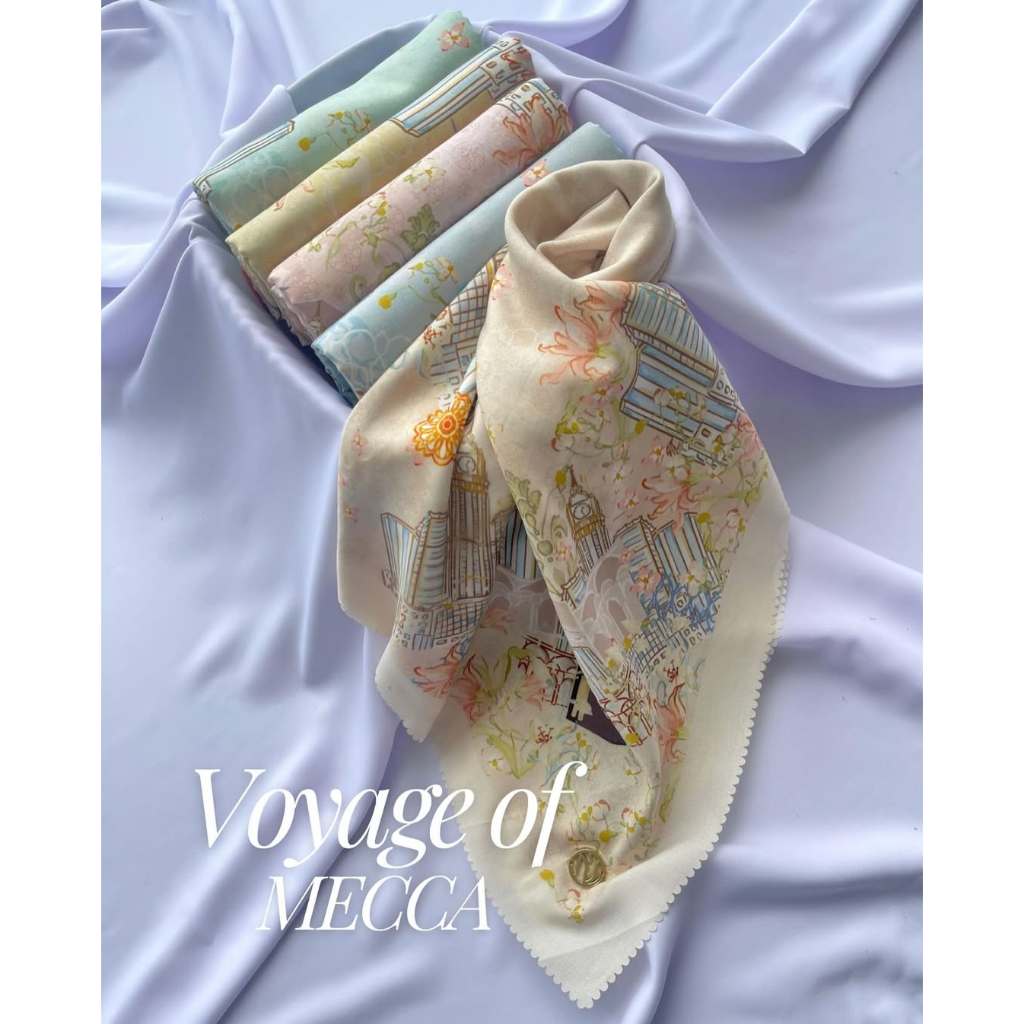NAYLAREZA HIJAB Motif Voyage Mecca Series Voal Premium Printed Segi Empat 110x110 cm Ekslusif Hajj