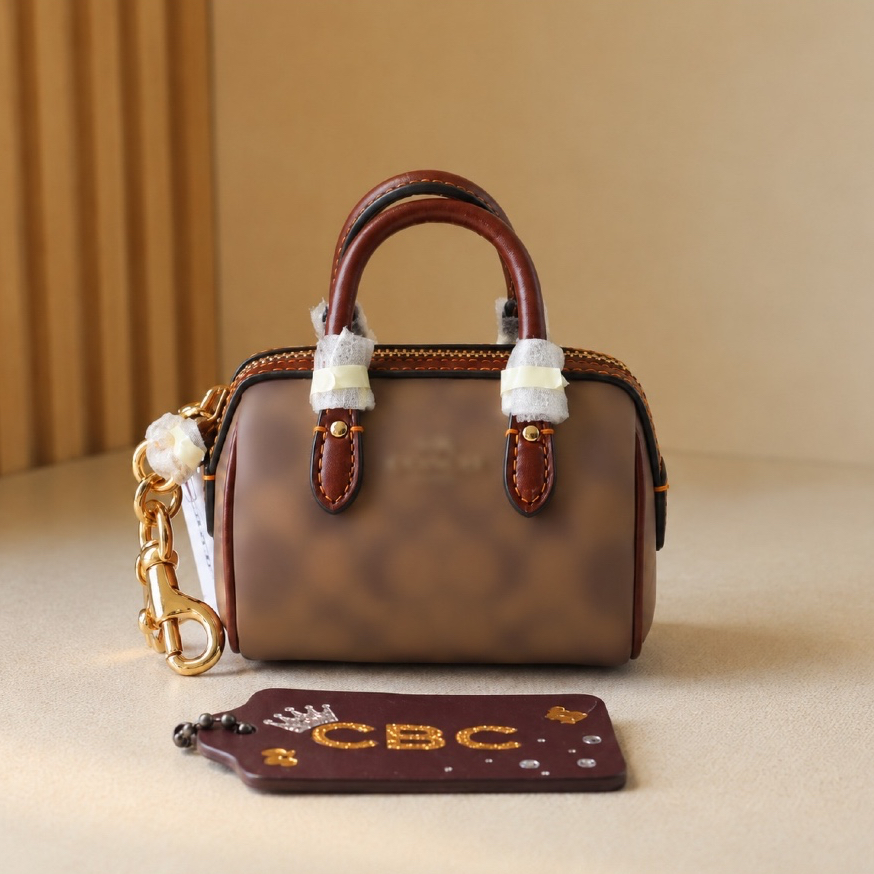 (Classy Branded Crew) Gantungan Kunci Mini Rowan Satchel Bag In Signature Canvas Tan Brown