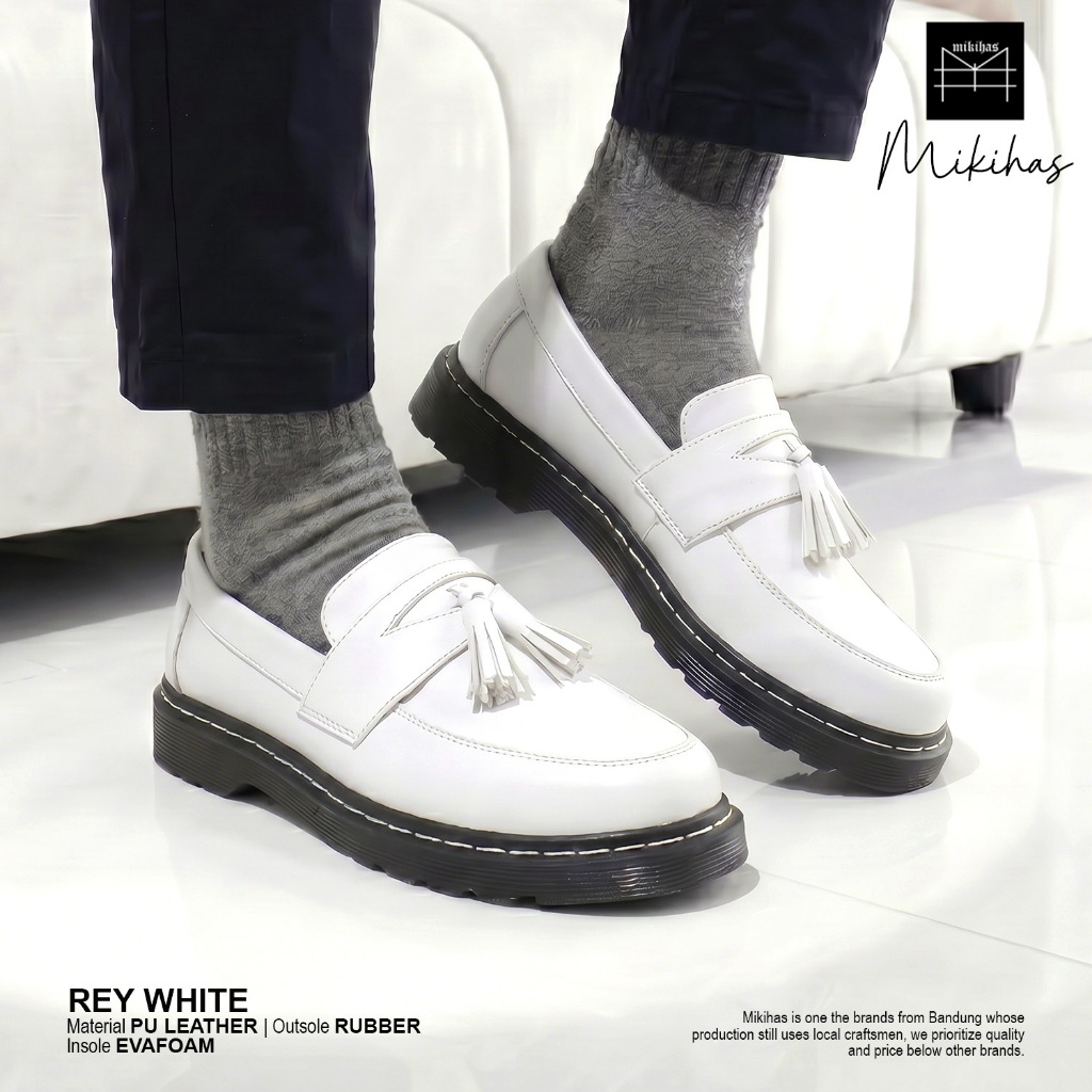 Mikihas - Sepatu Loafers Pria Kulit Putih Original Slip on - Rey White