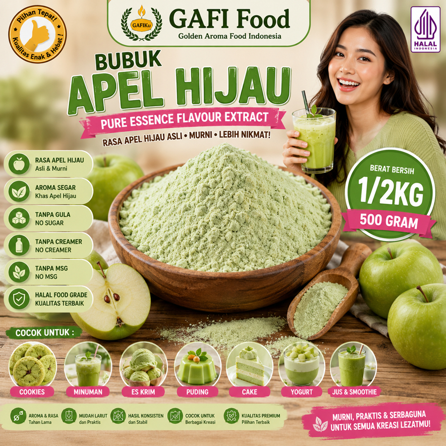 Bubuk Apel  Pure Efe 1/2 kg Murni Essen Flavour Ekstrak 500 Gram Serbuk Apel Hijau Green Apple Pure 