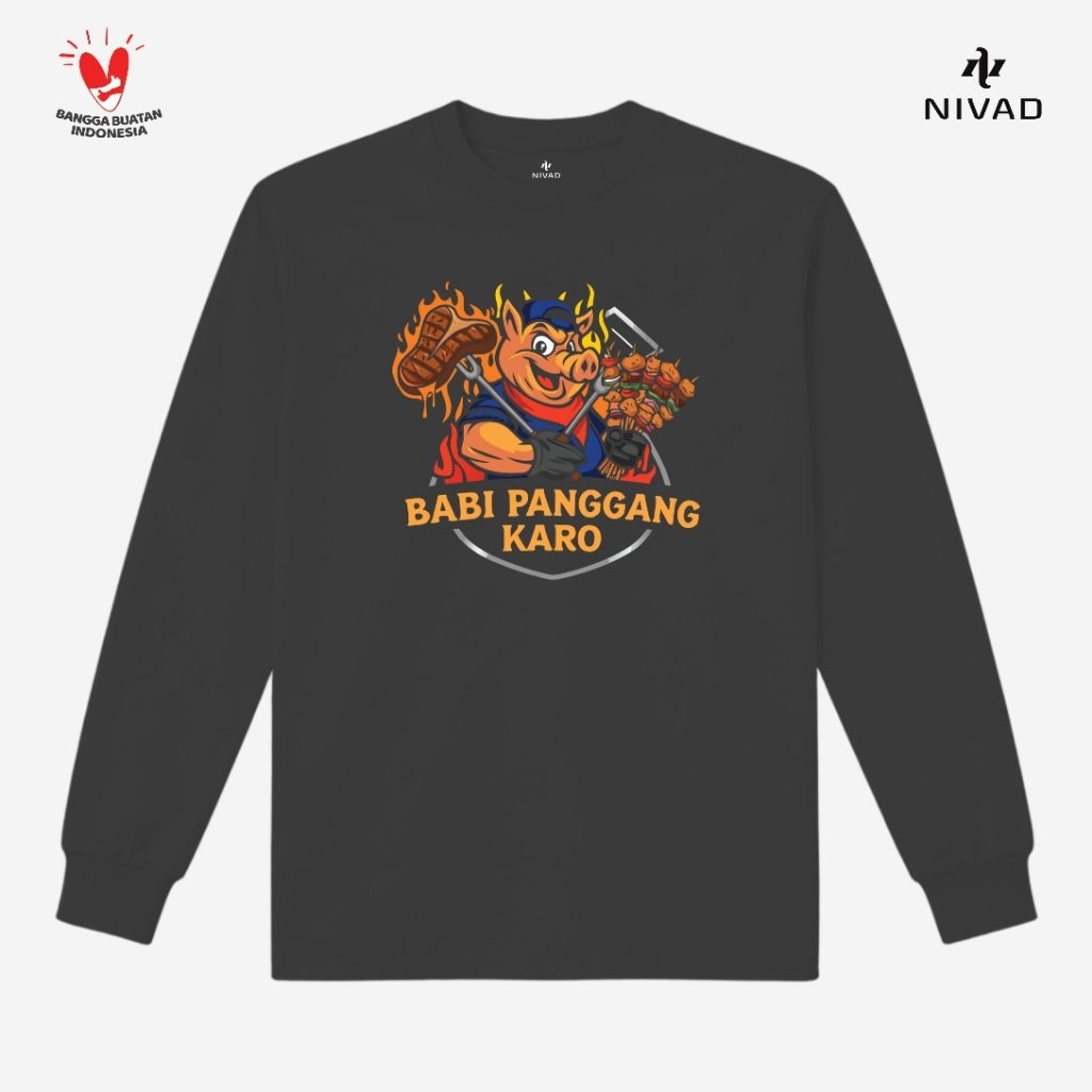Nivad Kaos Baju Lengan Panjang Makanan Khas Tradisional Sumatra Utara Babi Panggang Karo