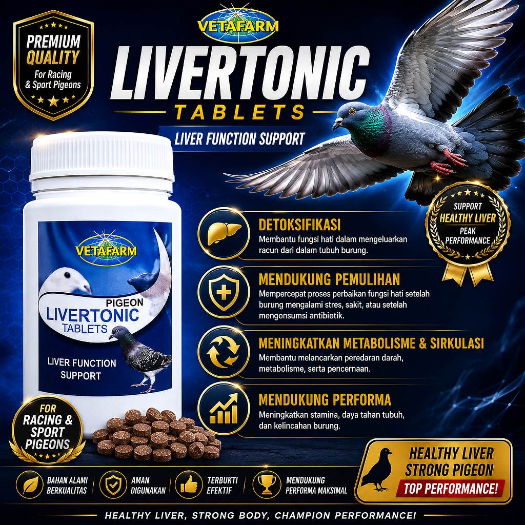 Vetafarm Livertonic Vitamin Burung Detoks Hati Nafsu Makan Stabil Stamina Merpati Lomba Kolong Origi