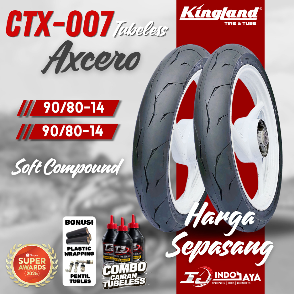 [PAKET MURAH SEPASANG] BAN TUBELESS SOFT COMPOUND AXCERO RING 14 CTX007 ( 90/80-14 & 90/80-14 ) BAN 