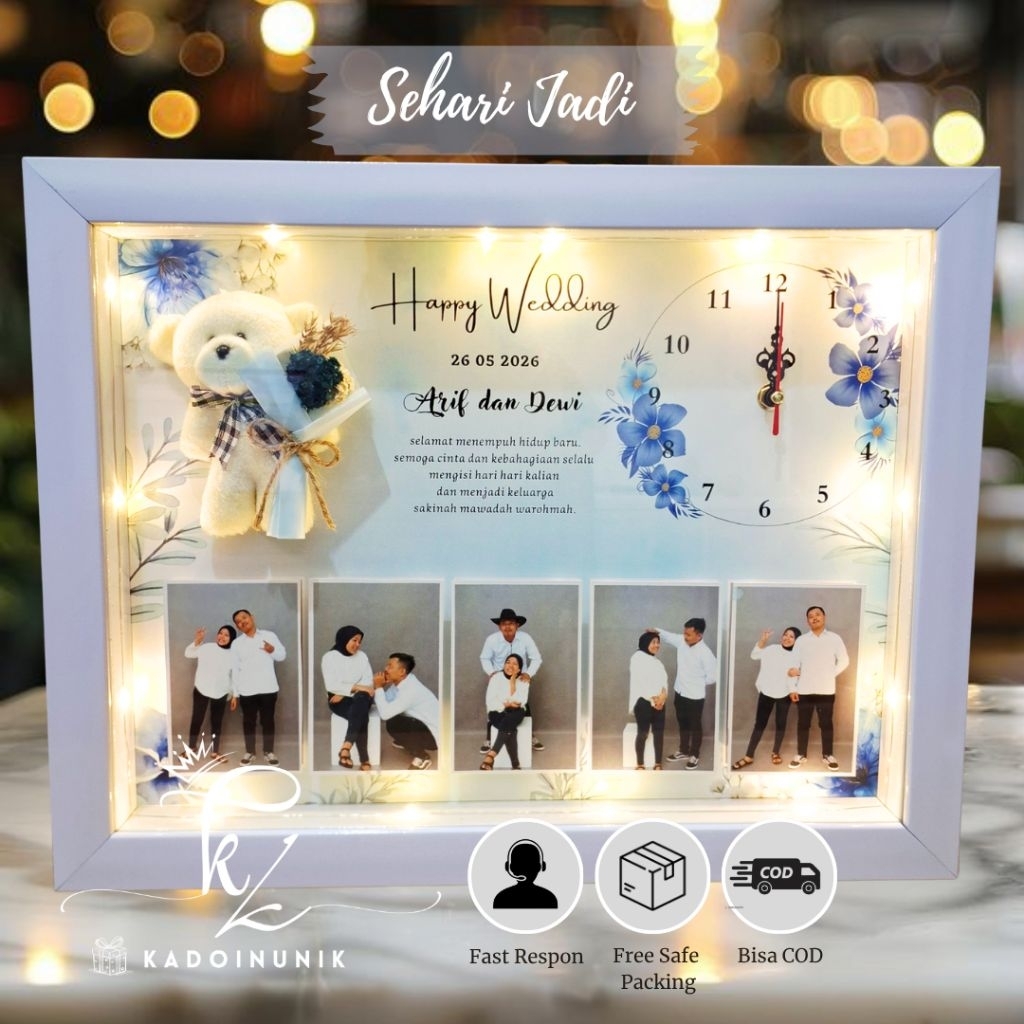 kadoinunik | kado frame jam boneka 30x40 | frame box 3D | gift box | kado wisuda kado anniversary kd