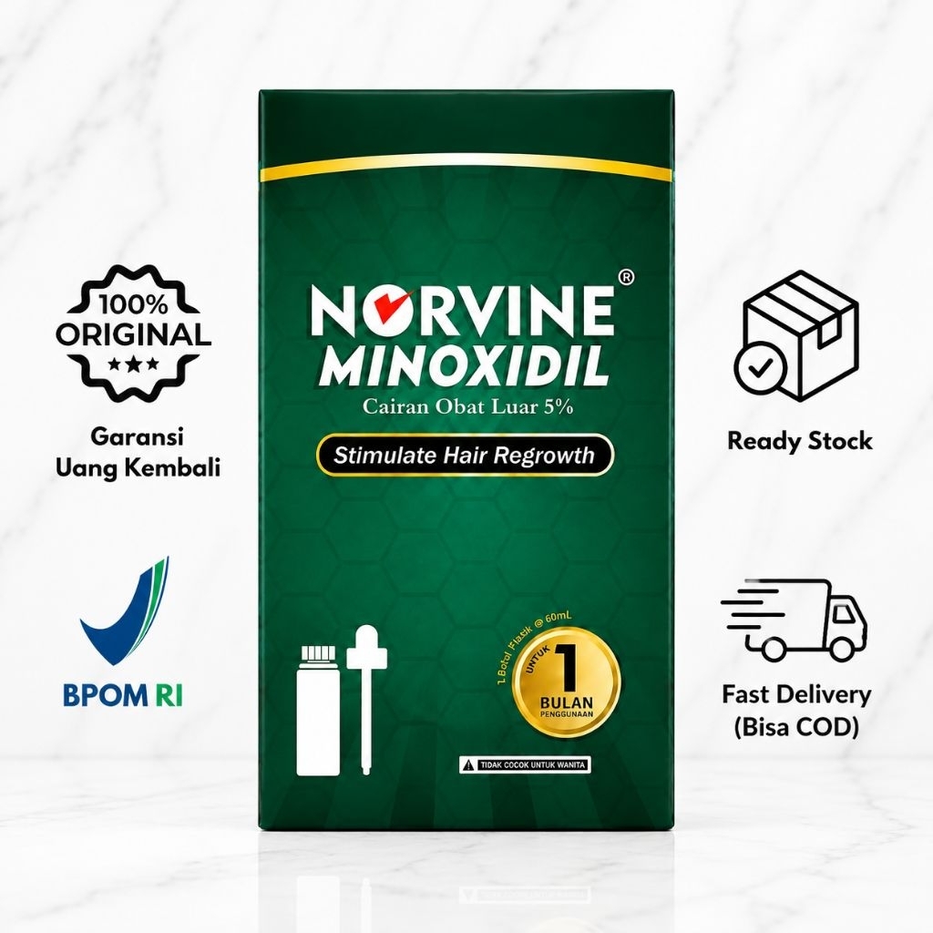 NORVINE Minoxidil 5% Original BPOM 60ml Penumbuh Rambut Brewok Jenggot Alis Anti Botak